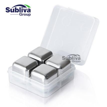 Set of Four Stainless Steel Whiskey Stones with Case